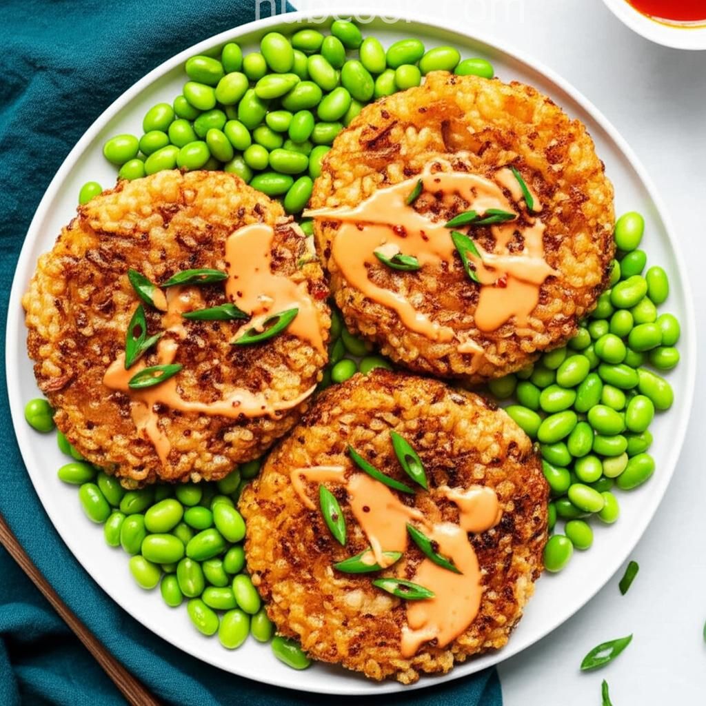 Kimchi Rice Patties with Spicy Edamame