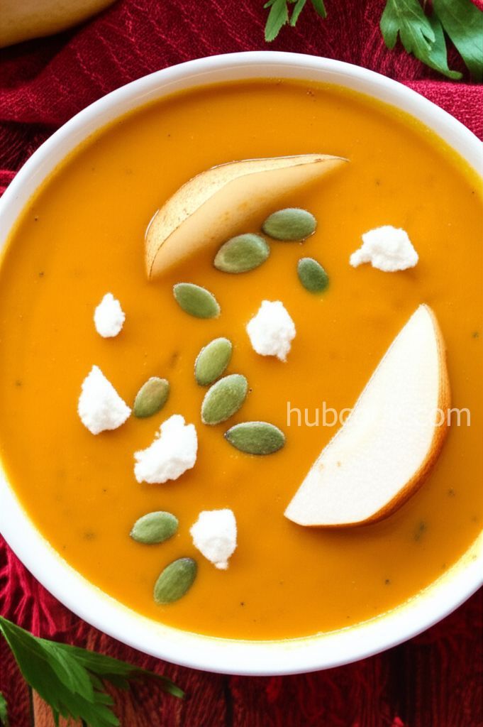 Pumpkin and Pear Bisque with Goat Cheese