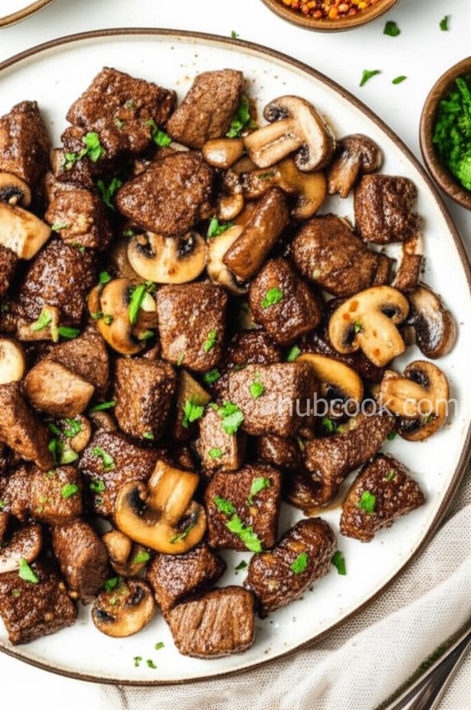 Air Fryer Steak and Mushrooms
