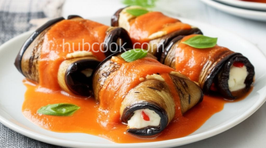 Eggplant Rolls with Bell Pepper Sauce