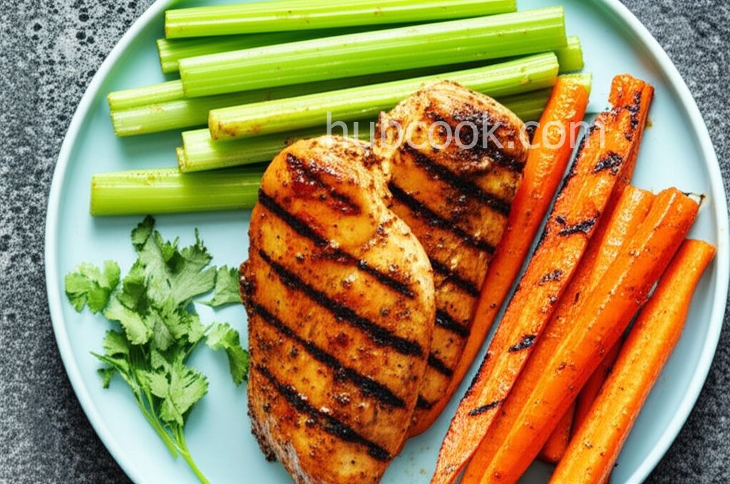 Grilled Buffalo Chicken Breast with Ranch Carrots and Celery