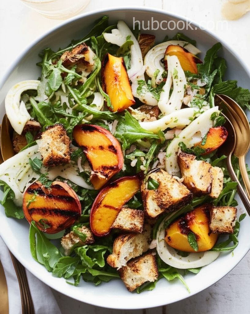 Grilled Panzanella Salad with Peaches and Fennel
