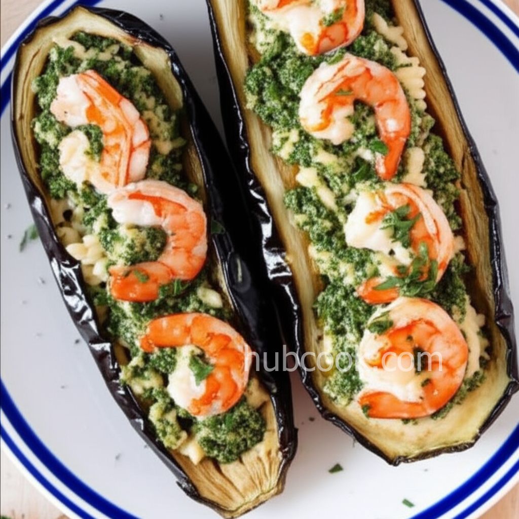 Stuffed Eggplant with Shrimp and Basil