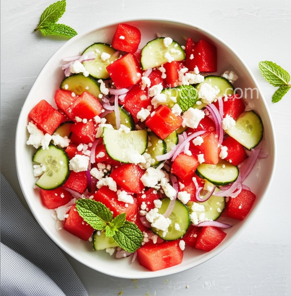 Watermelon Cucumber Salad with Sushi Vinegar and Lime