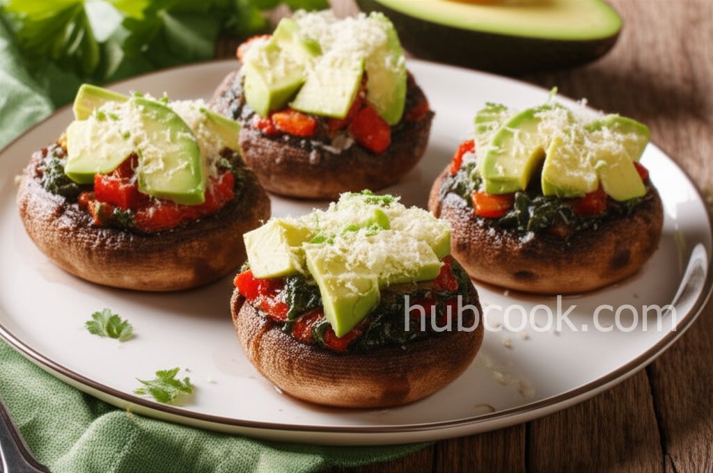 Spinach Stuffed Portobello Mushrooms with Avocado