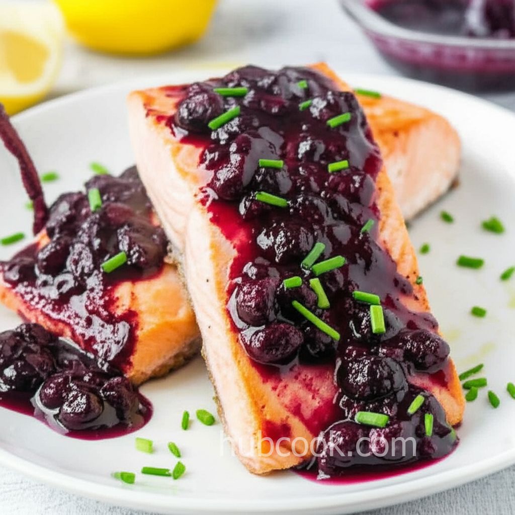 Grilled Salmon Steaks with Savory Blueberry Sauce