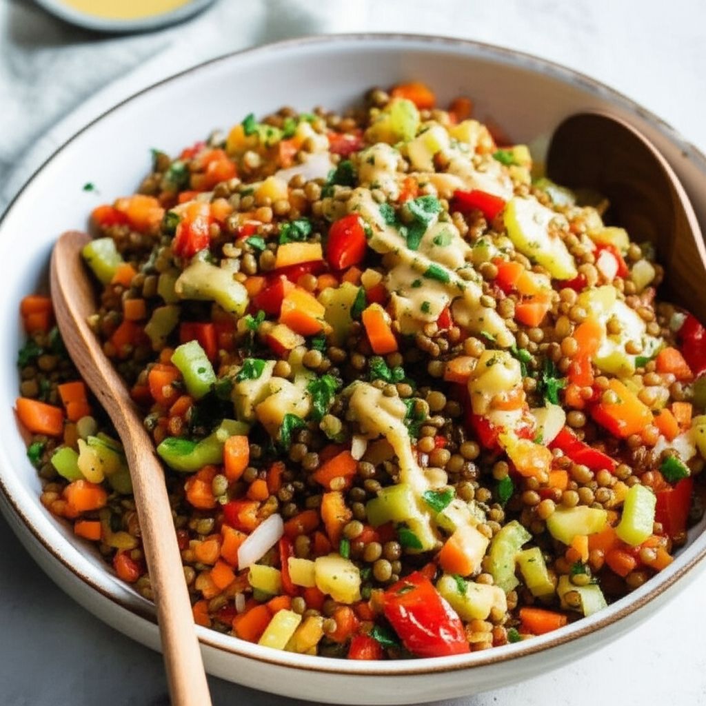 Mediterranean Style Roasted Red Pepper and Lentil Salad
