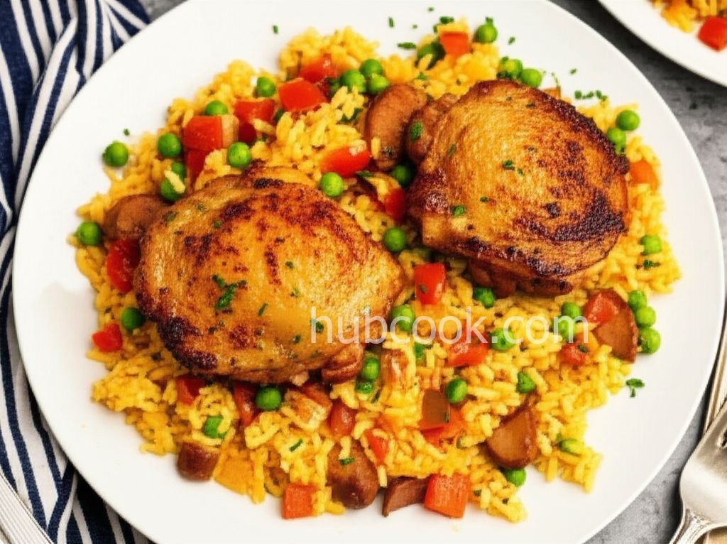 Pressure Cooker Paella with Chicken Thighs and Smoked Sausage