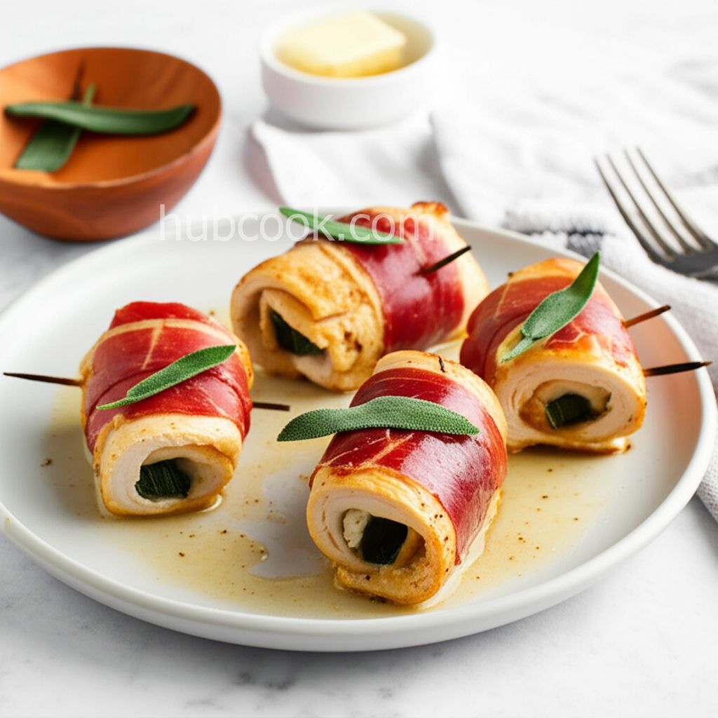 Saltimbocca di Pollo alla Romana (Prosciutto-Stuffed Chicken Breast Roulades)