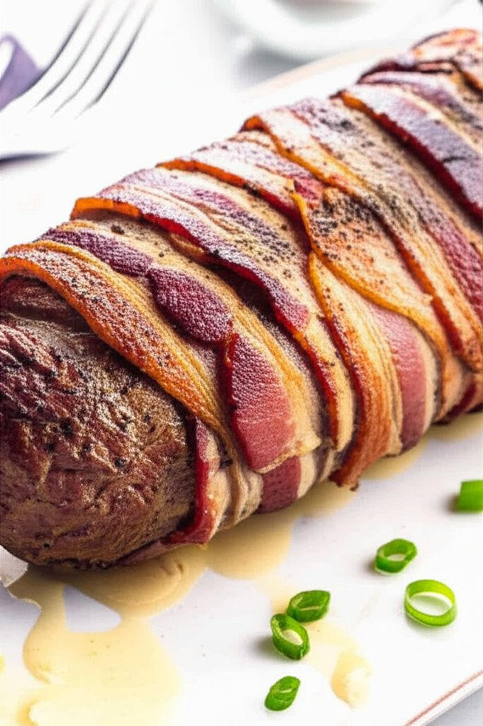 Bacon-Wrapped Venison Tenderloin with Garlic Cream Sauce