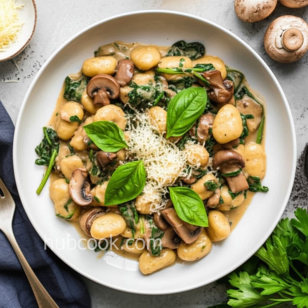Vegetarian Gnocchi with Spinach and Mushroom-Butter Sauce
