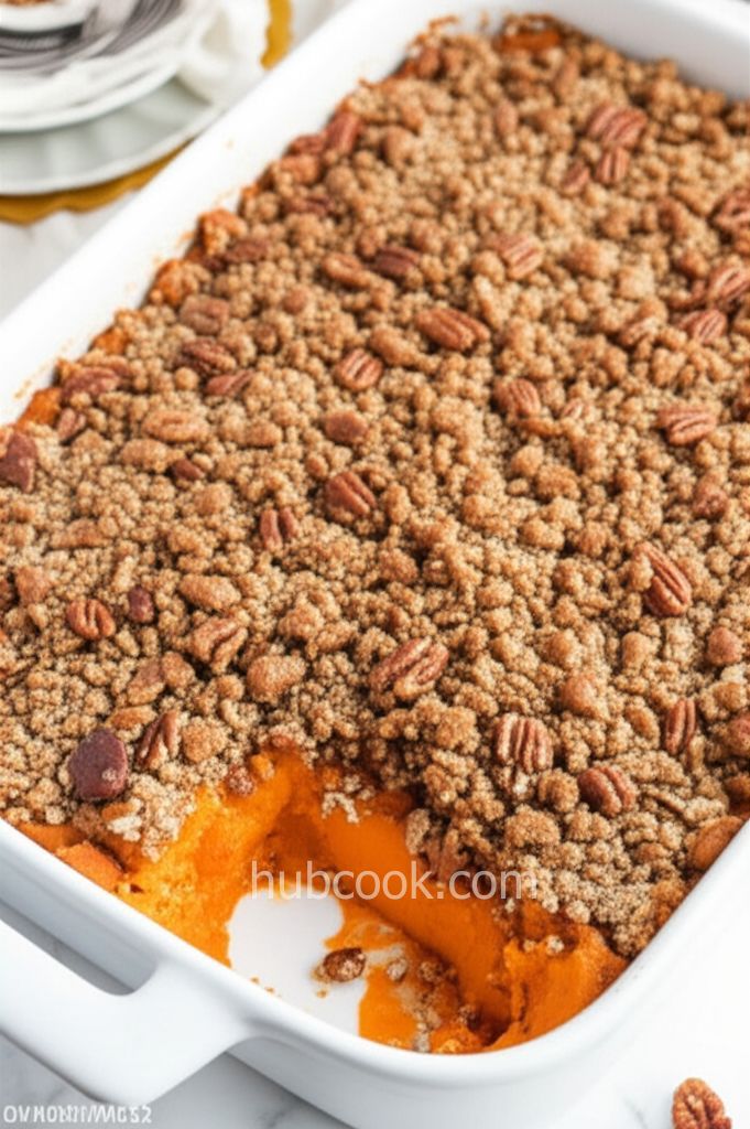 Roasted Sweet Potato Casserole with Pecan Crumble