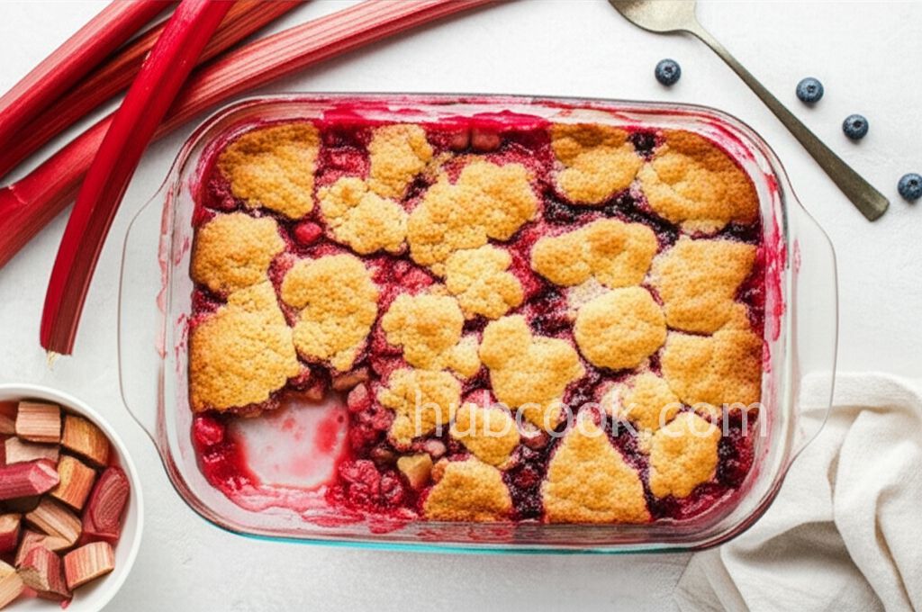 Rhubarb, Strawberry, and Blueberry Cobbler