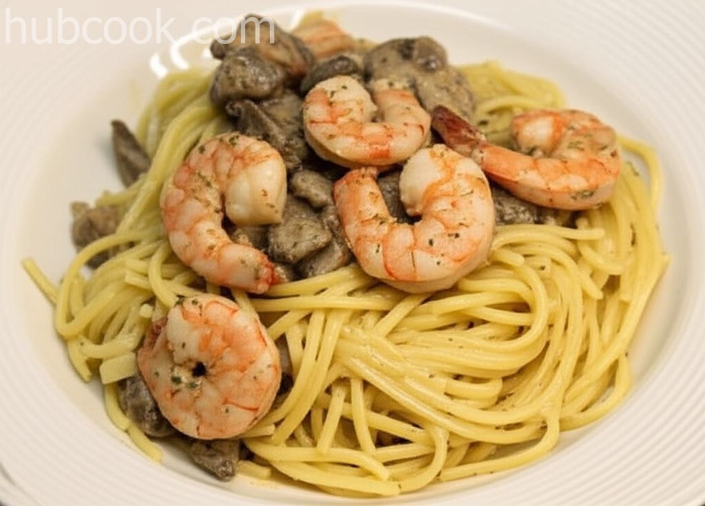 Shrimp and Mushroom Linguini with Creamy Cheese Herb Sauce