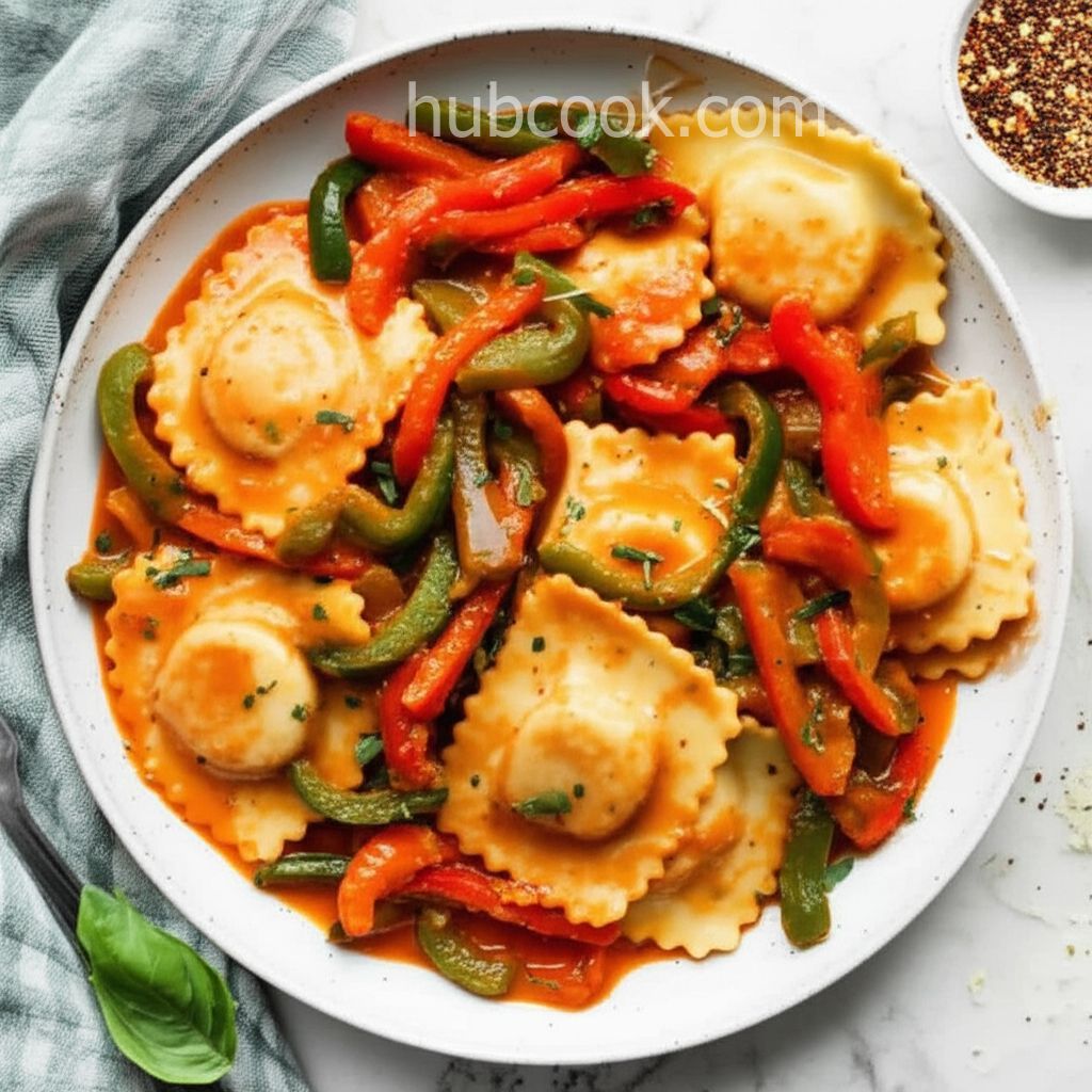 Cheese Ravioli with Three Pepper Topping