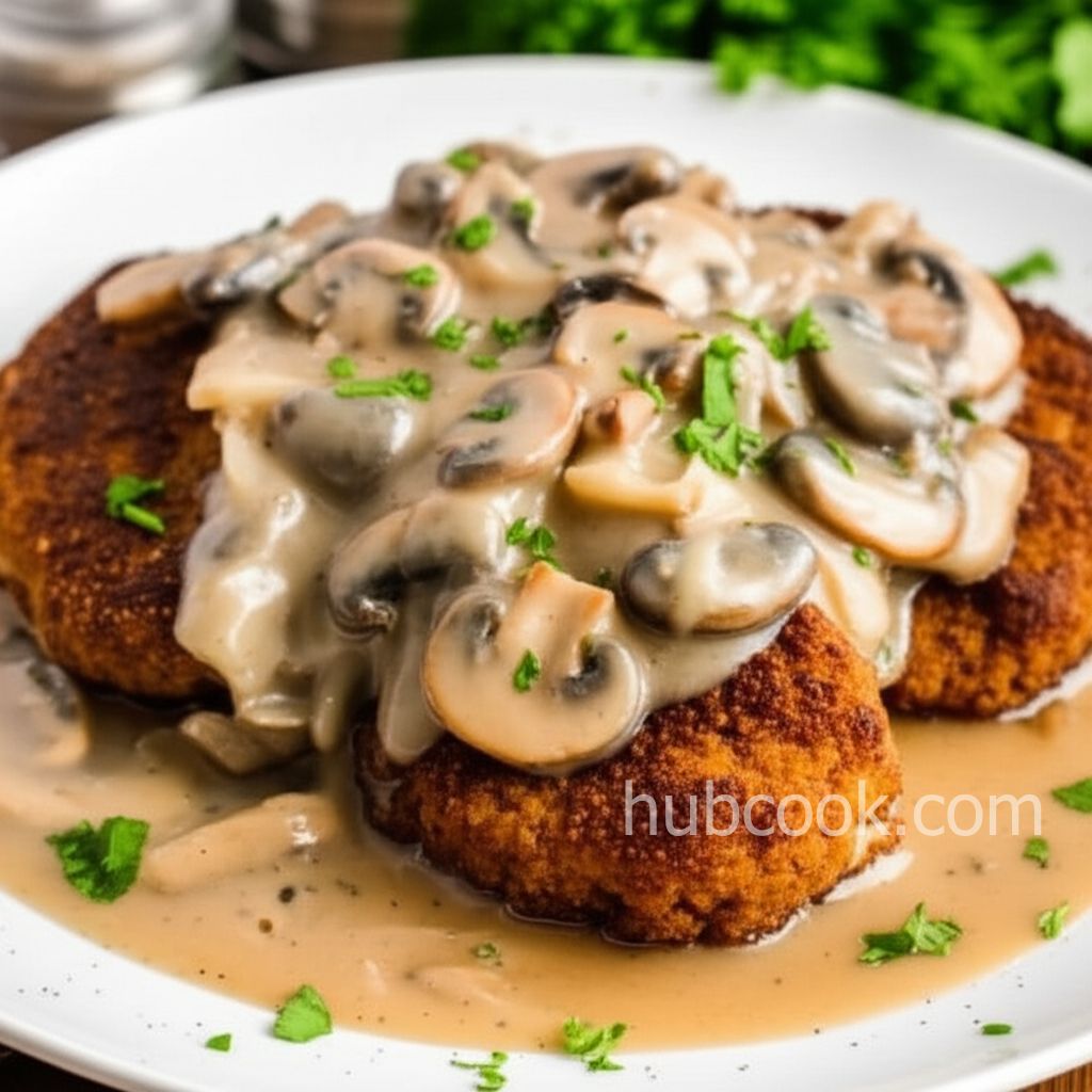 Baked Chicken-Fried Steak with Mushroom Gravy