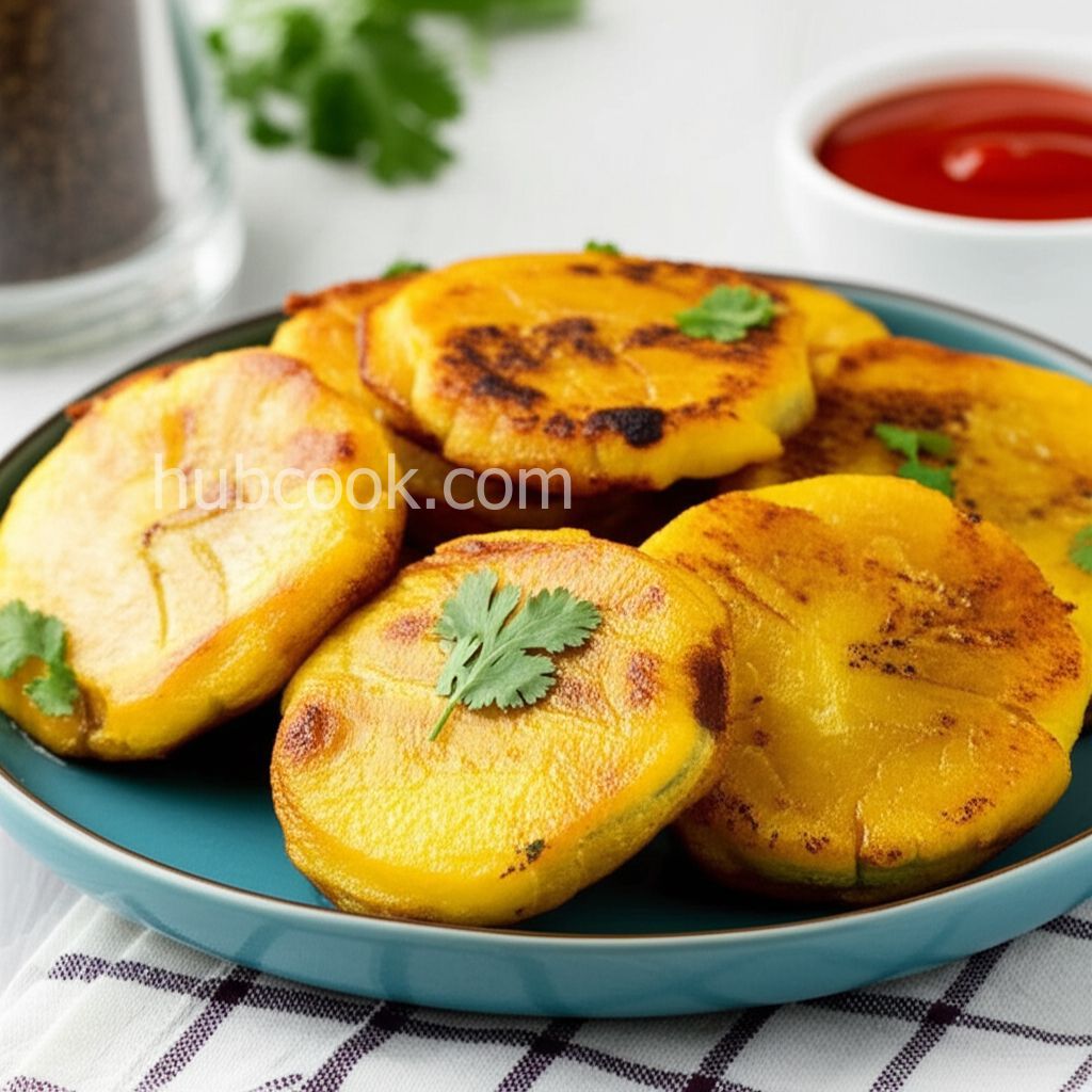 Tostones (Twice-Fried Green Plantains) with Mayo Ketchup Dipping Sauce