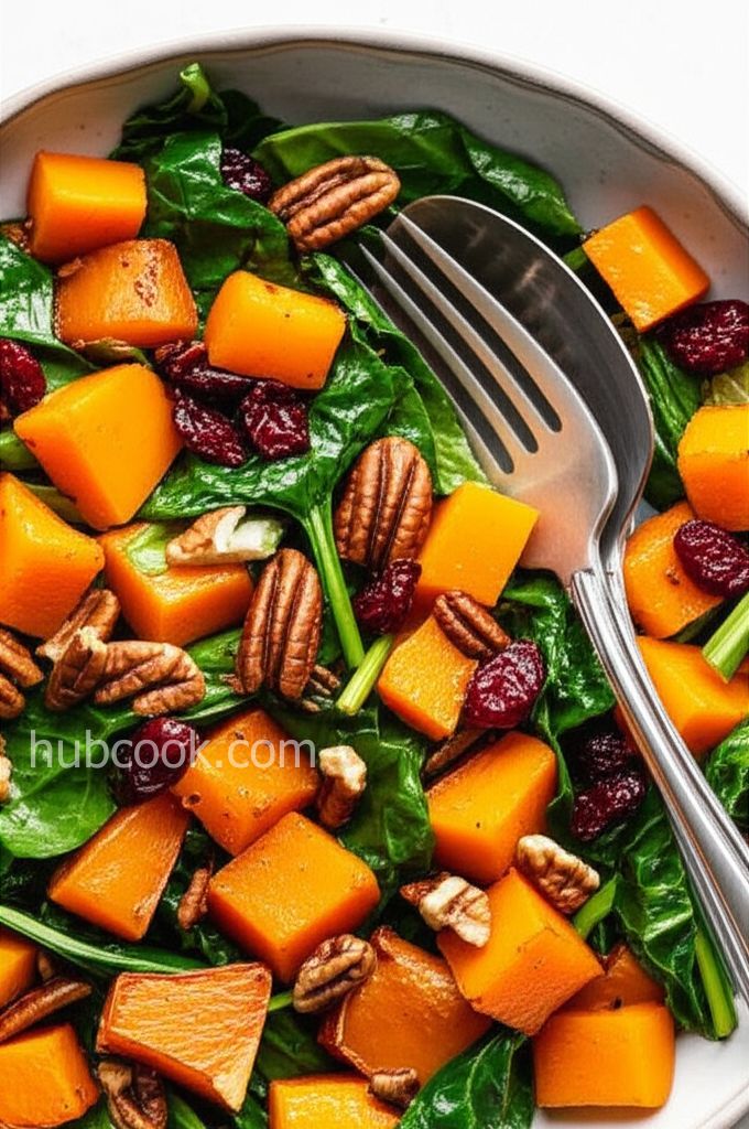 Roasted Butternut Squash with Onions, Spinach, and Cranberries